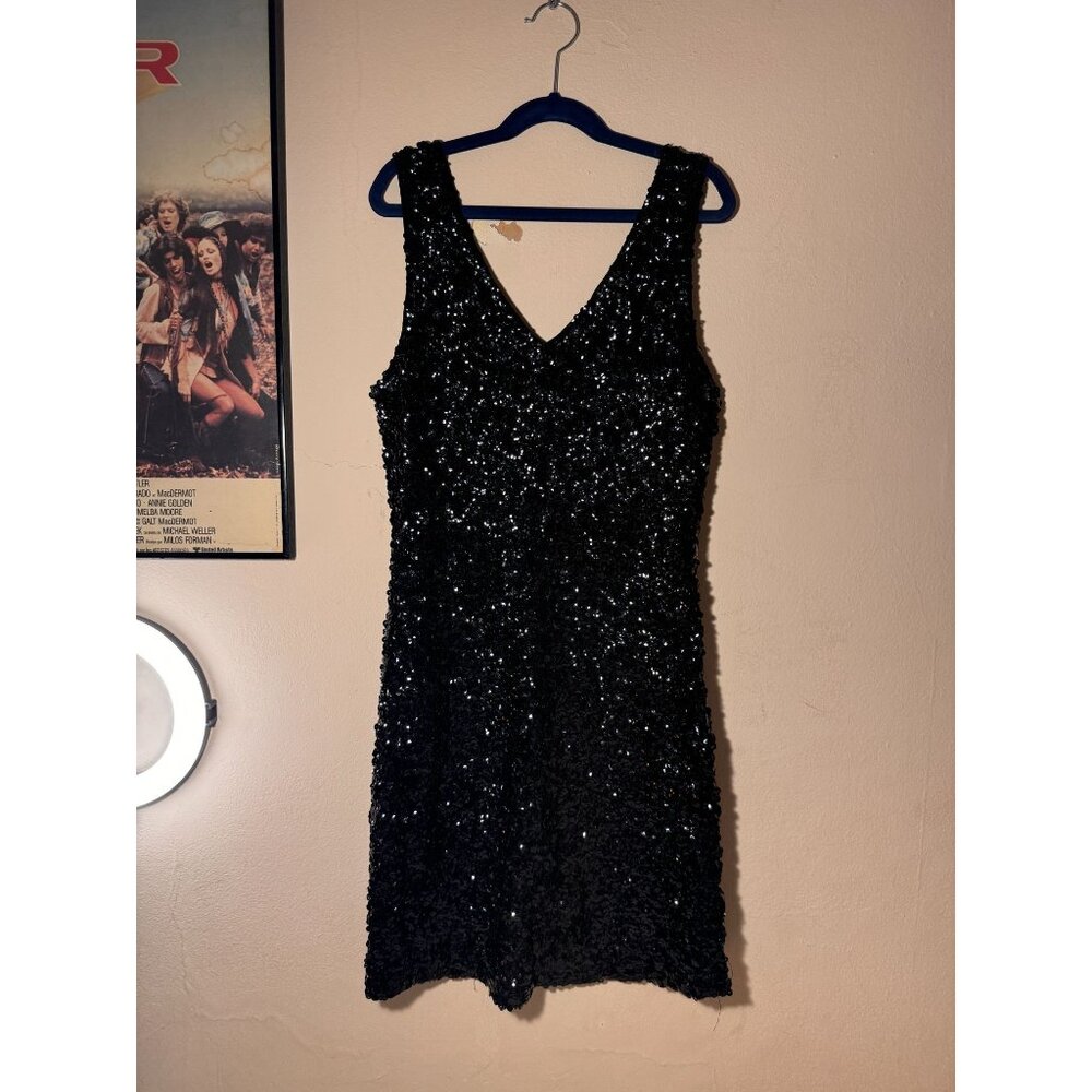 Black Sequin V-Neck Cocktail Dress Party Holiday